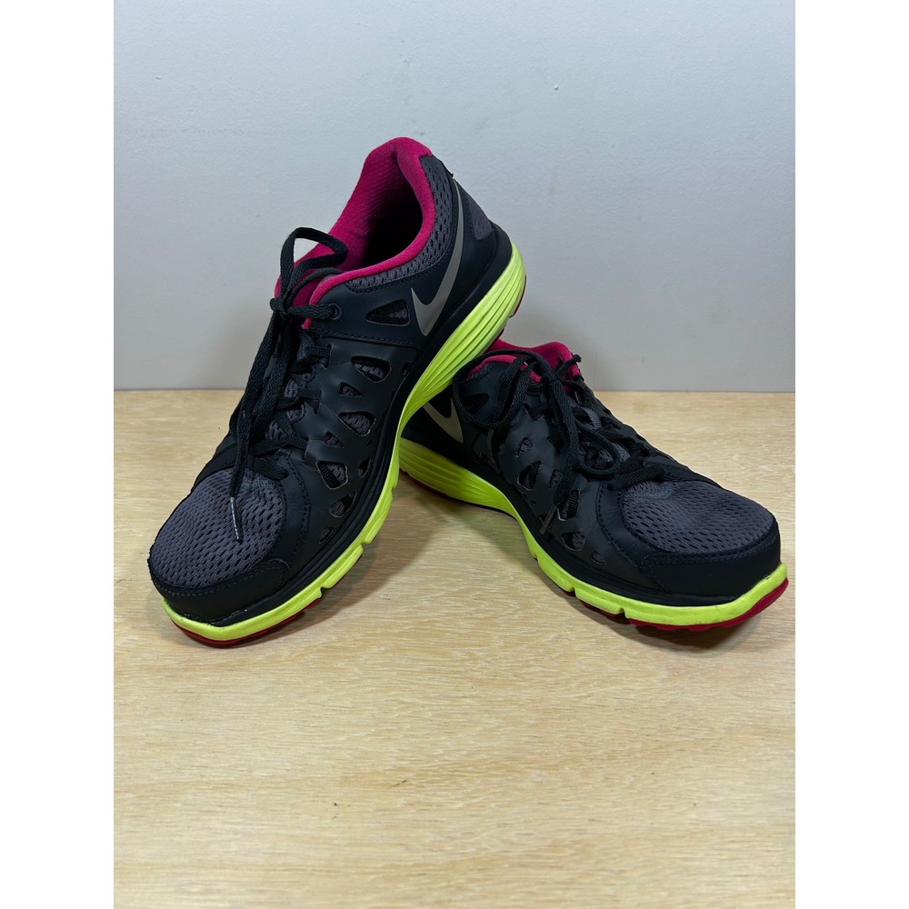 Nike Dual Fusion Run 2 Womens Black Pink Lime Green Running Shoes 599564-009 8.5